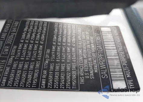 2016 Land Rover Range Rover Sport 3.0L V6 Supercharged Hse z USA, uszkodzony, nr VIN SALWR2PF1GA113877